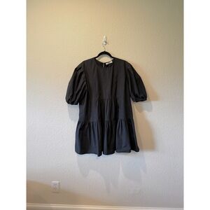 Oak + Fort Cotton Poplin Tiered Mini Dress Black M